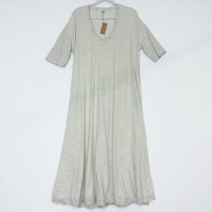 Natural Life NWT Maxi T-Shirt Dress Scoop Neck Heather Gray & Cream Size Medium
